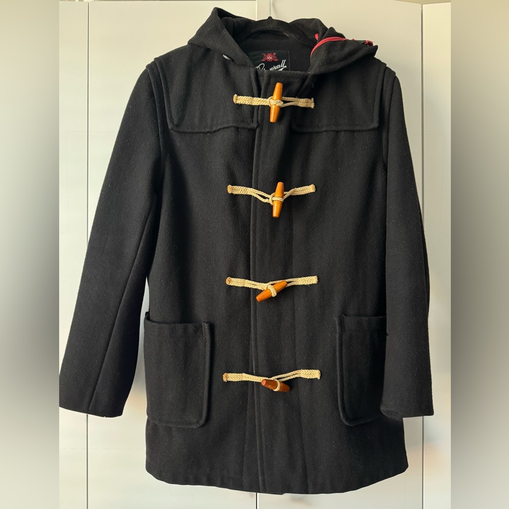 GLOVERALL England Authentic  Black Duffle Coat Hooded